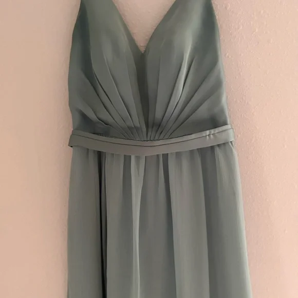 White by Vera Wang dusty baby blue V-Neck Pleated Maxi Dress - Picture 2 of 8